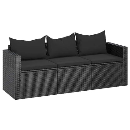 Divano da Giardino a 3 Posti con Cuscini Nero in Polyrattan | homemem39