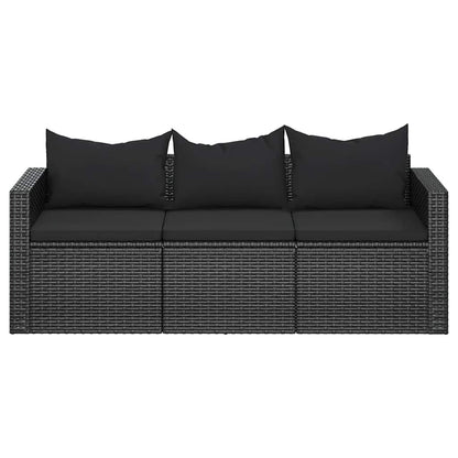 Divano da Giardino a 3 Posti con Cuscini Nero in Polyrattan | homemem39