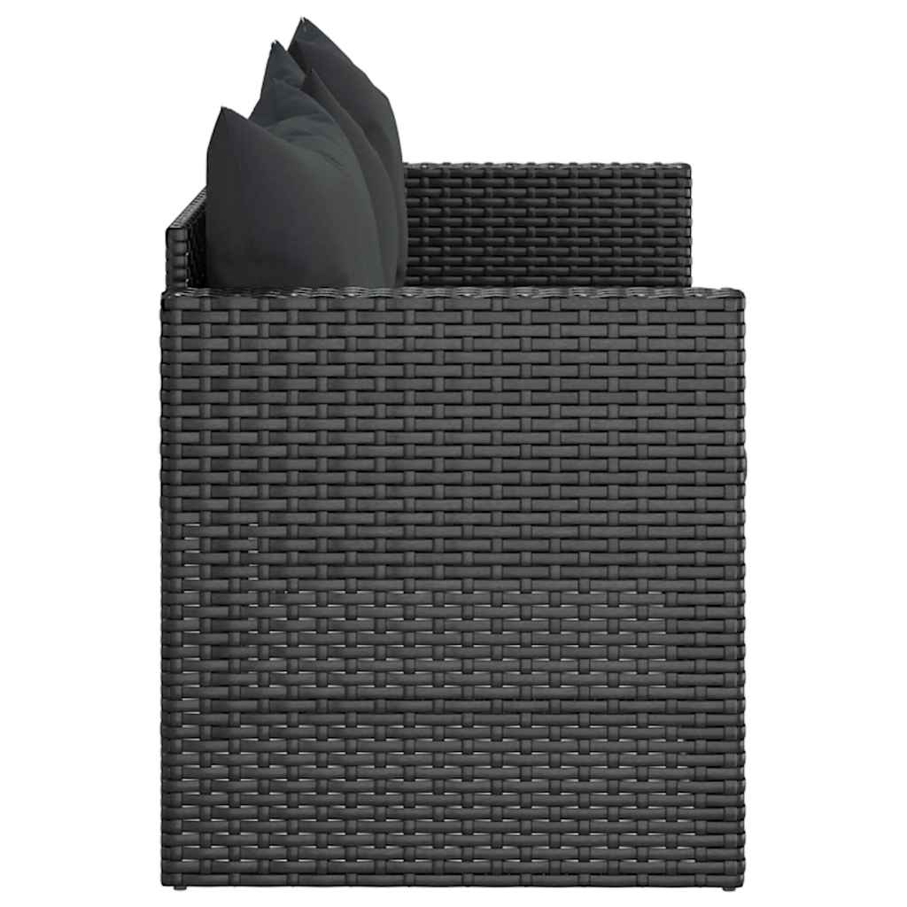 Divano da Giardino a 3 Posti con Cuscini Nero in Polyrattan | homemem39
