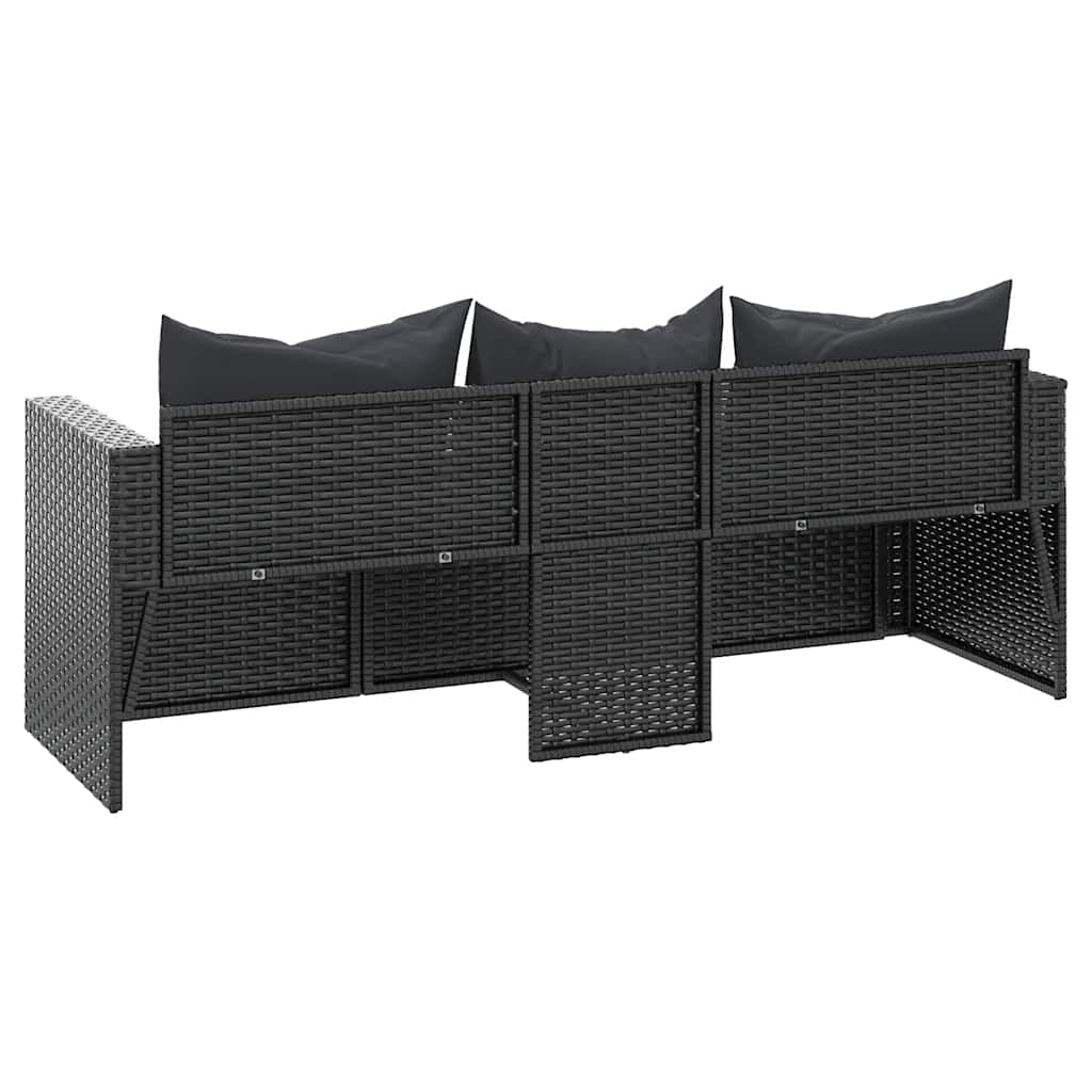 Divano da Giardino a 3 Posti con Cuscini Nero in Polyrattan | homemem39