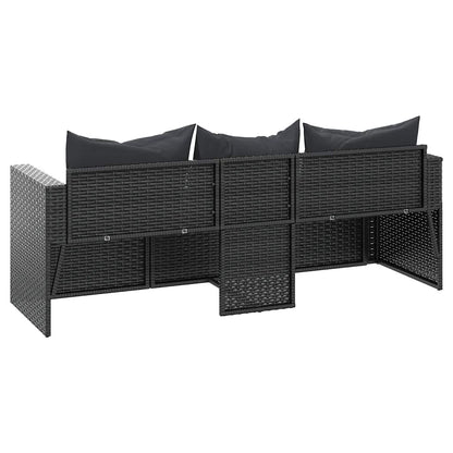 Divano da Giardino a 3 Posti con Cuscini Nero in Polyrattan | homemem39