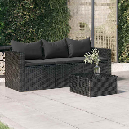 Divano da Giardino a 3 Posti con Cuscini Nero in Polyrattan | homemem39