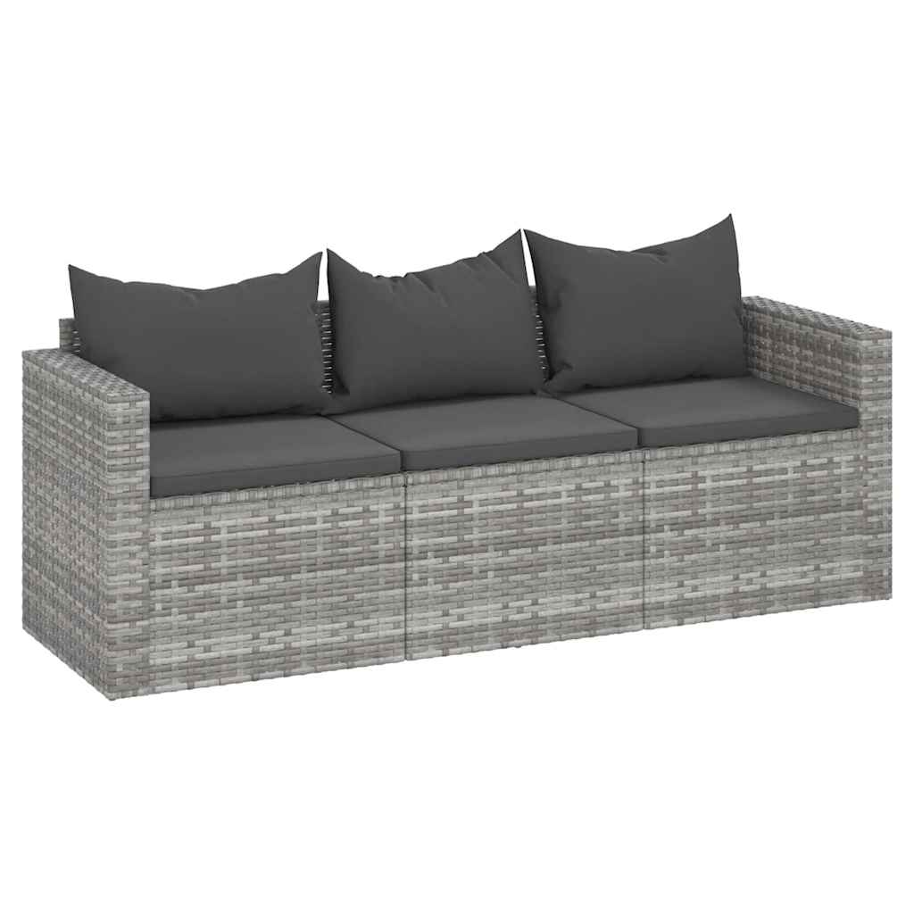 Divano da Giardino a 3 Posti con Cuscini in Polyrattan Grigio - homemem39