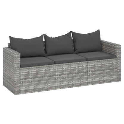 Divano da Giardino a 3 Posti con Cuscini in Polyrattan Grigio - homemem39