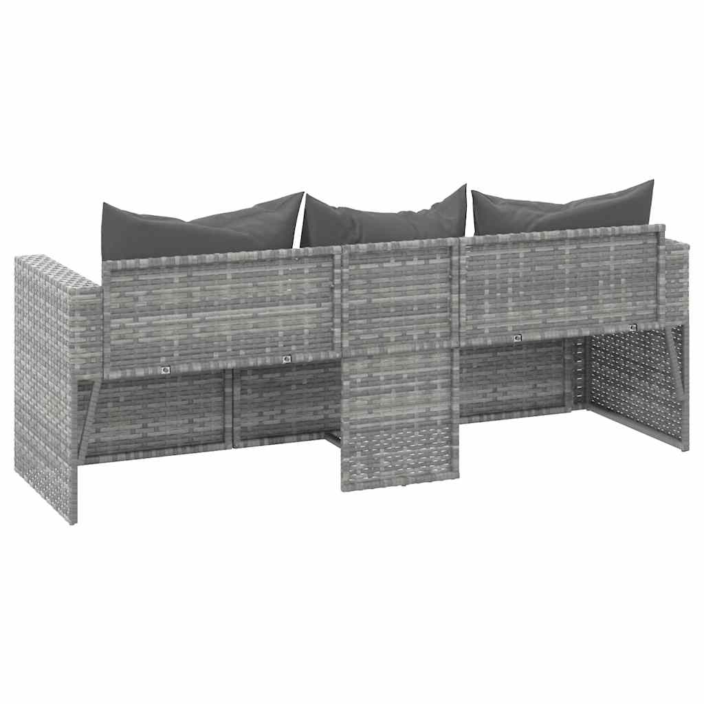 Divano da Giardino a 3 Posti con Cuscini in Polyrattan Grigio | homemem39
