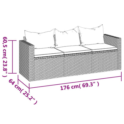 Divano da Giardino a 3 Posti con Cuscini in Polyrattan Grigio | homemem39