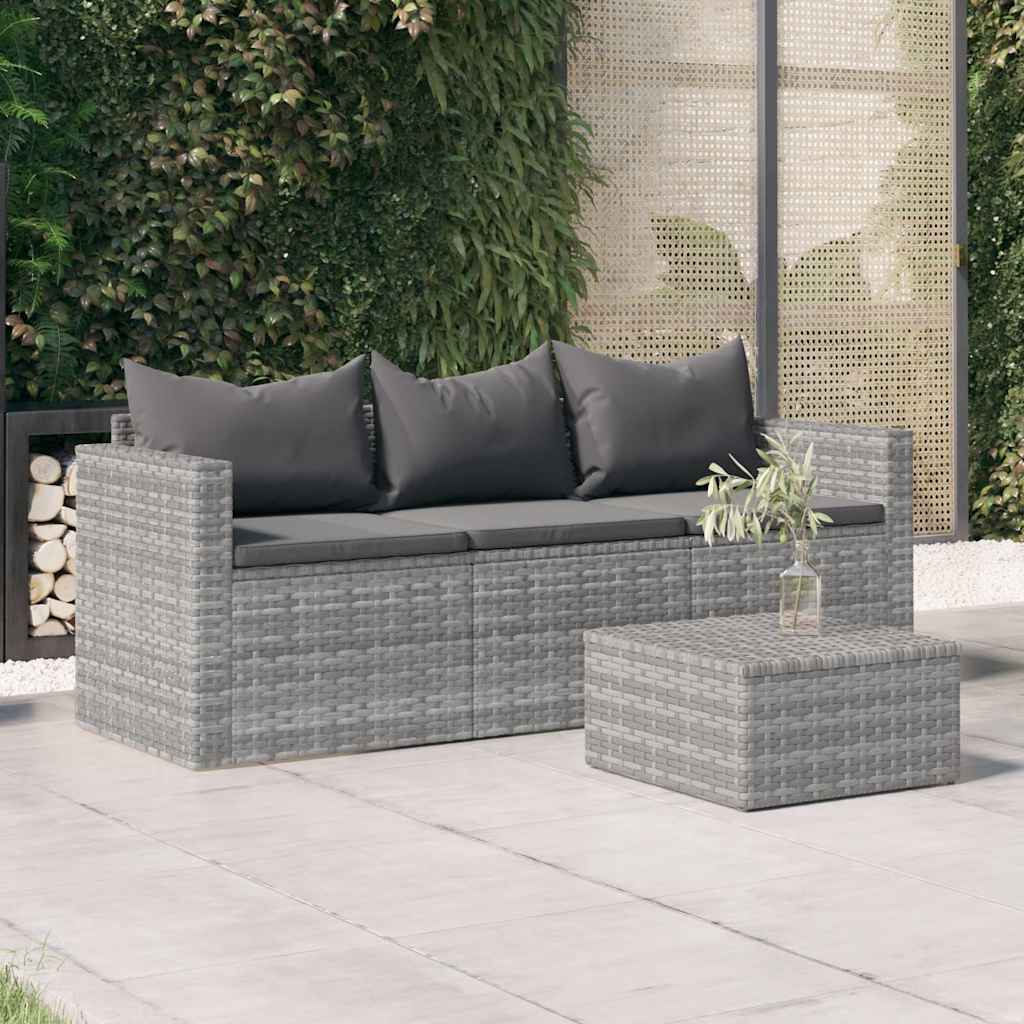 Divano da Giardino a 3 Posti con Cuscini in Polyrattan Grigio | homemem39