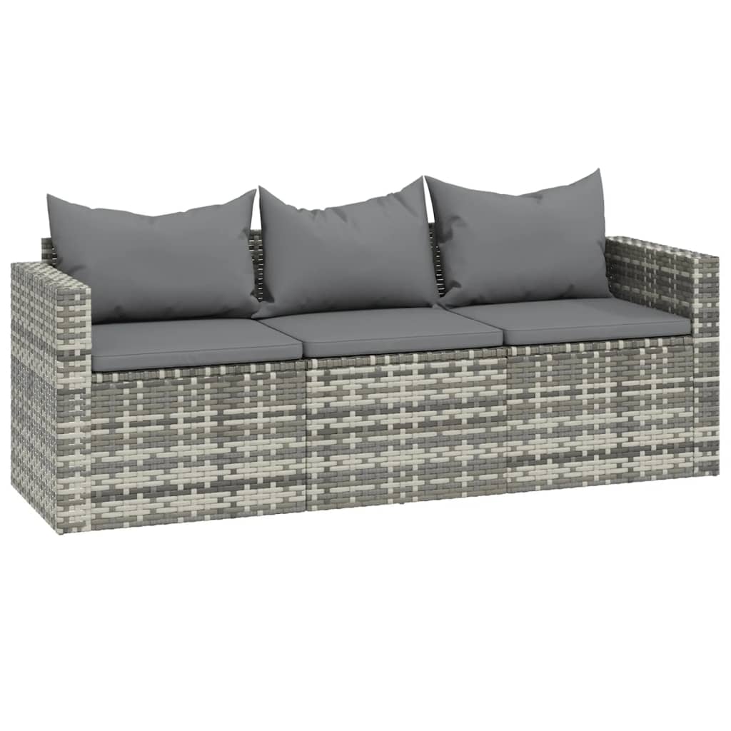 Set Divani da Giardino 3 pz con Cuscini in Polyrattan Grigio - homemem39