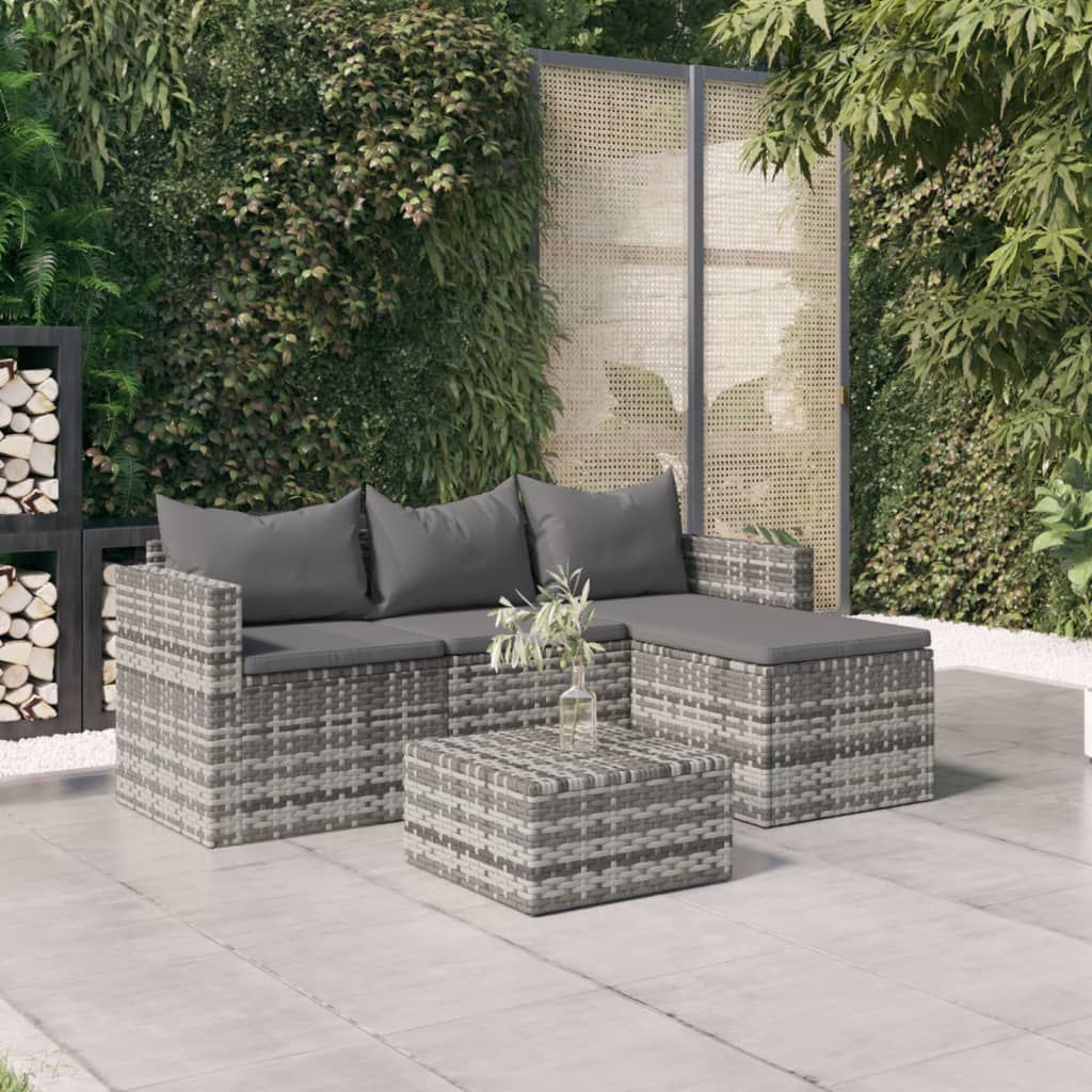 Set Divani da Giardino 3 pz con Cuscini in Polyrattan Grigio - homemem39