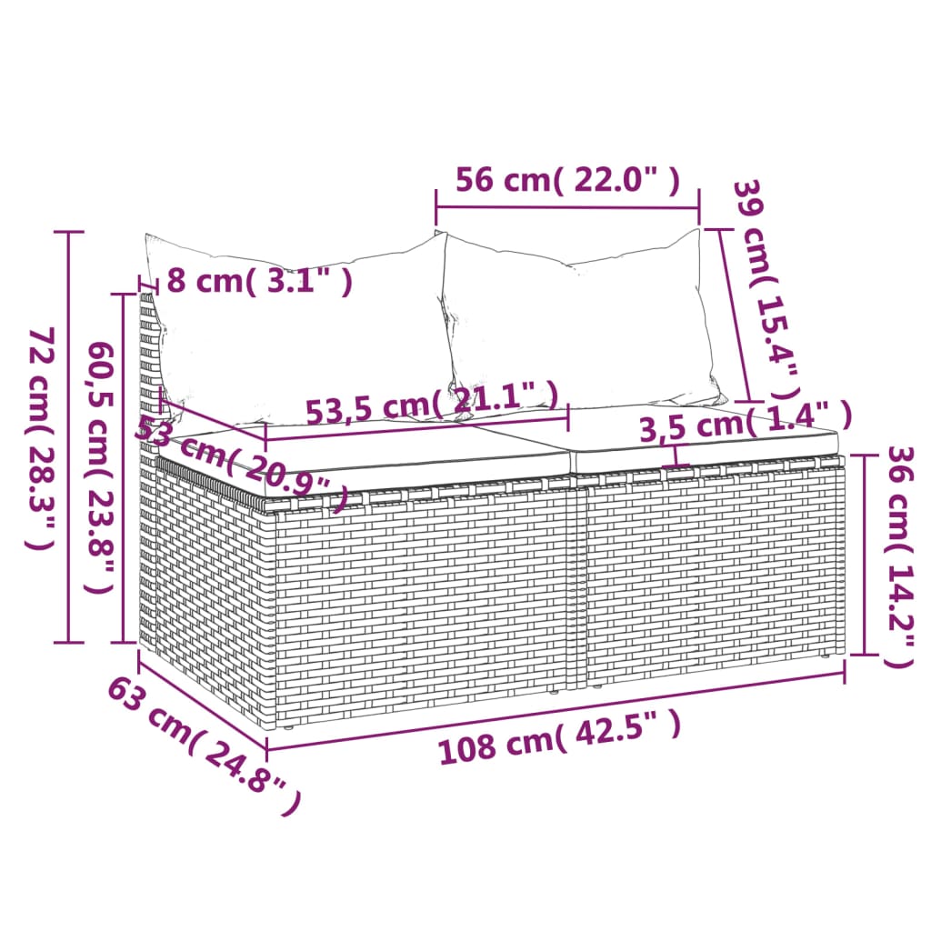 Divani Centrali da Giardino con Cuscini 2pz Polyrattan Grigio - homemem39