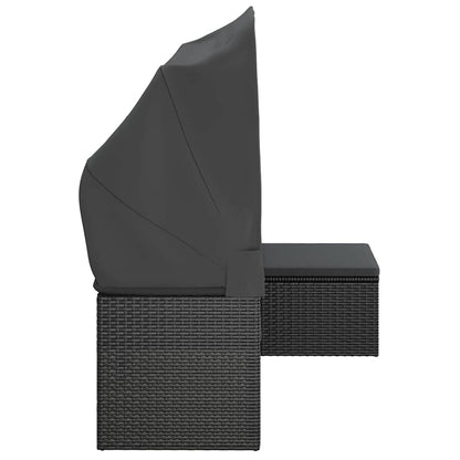 Divano Giardino 3 Posti con Tetto e Poggiapiedi Nero Polyrattan - homemem39