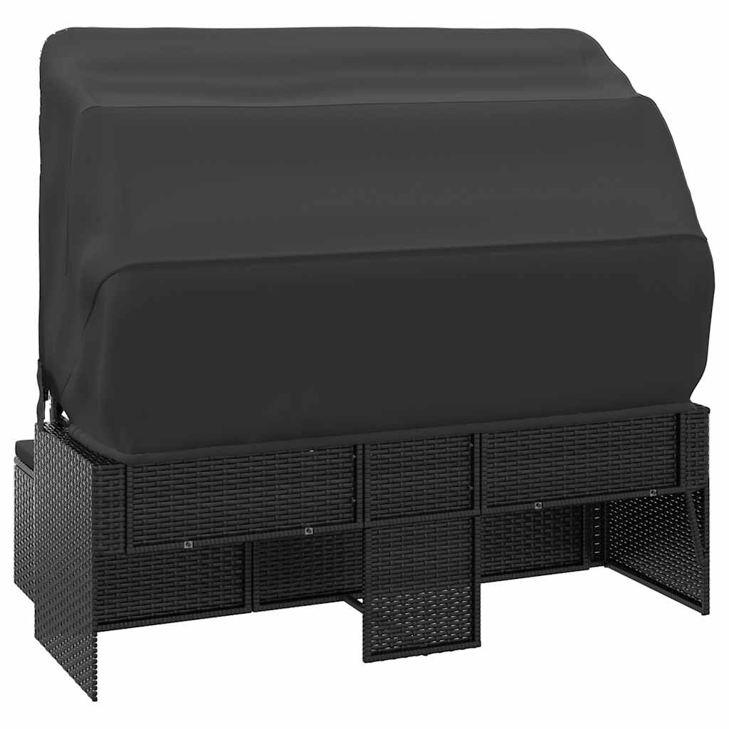 Divano Giardino 3 Posti con Tetto e Poggiapiedi Nero Polyrattan - homemem39