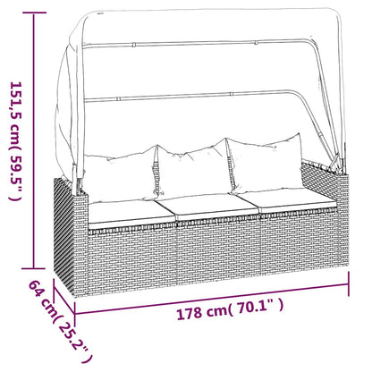 Divano Giardino 3 Posti con Tetto e Poggiapiedi Nero Polyrattan - homemem39