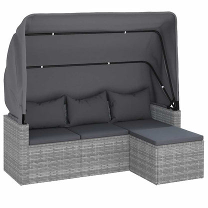 Divano Giardino 3 Posti Tetto e Poggiapiedi Grigio Polyrattan | homemem39