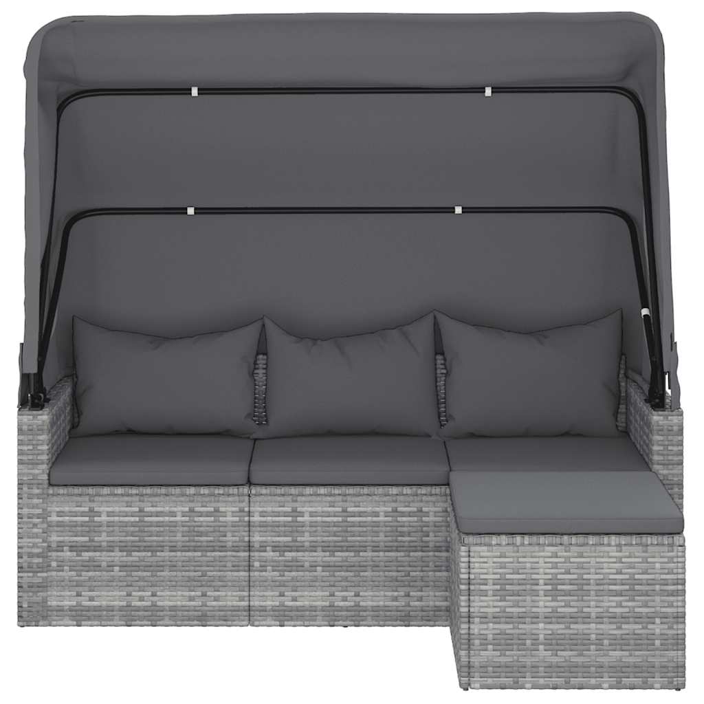Divano Giardino 3 Posti Tetto e Poggiapiedi Grigio Polyrattan - homemem39