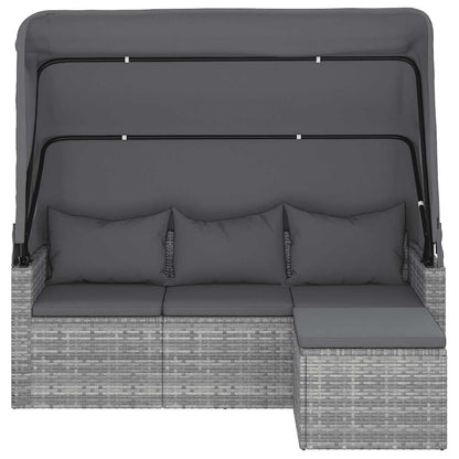 Divano Giardino 3 Posti Tetto e Poggiapiedi Grigio Polyrattan - homemem39