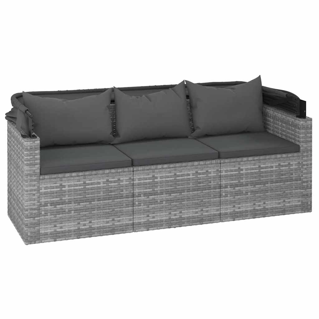 Divano Giardino 3 Posti Tetto e Poggiapiedi Grigio Polyrattan | homemem39