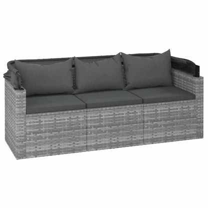 Divano Giardino 3 Posti Tetto e Poggiapiedi Grigio Polyrattan | homemem39