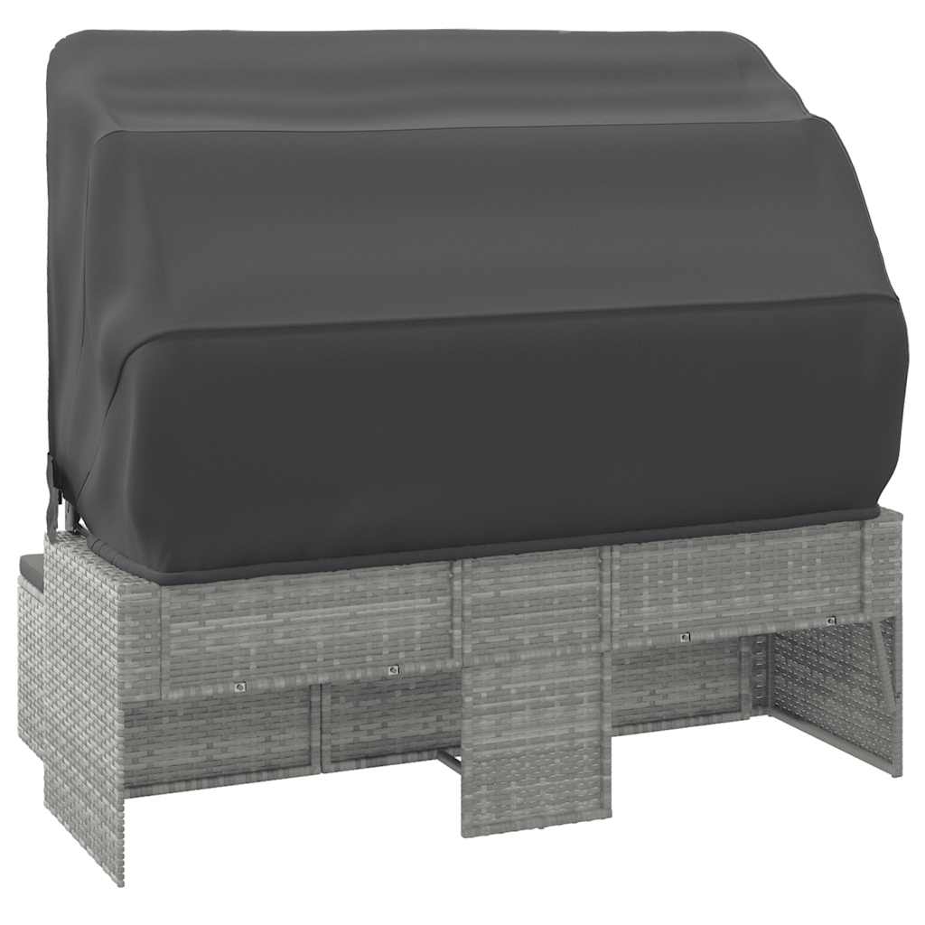 Divano Giardino 3 Posti Tetto e Poggiapiedi Grigio Polyrattan | homemem39