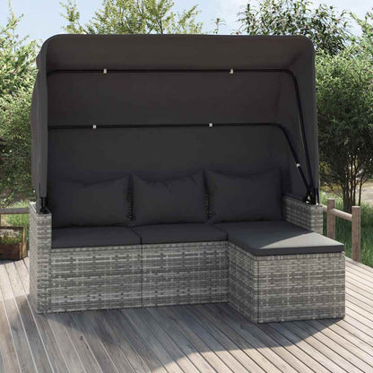 Divano Giardino 3 Posti Tetto e Poggiapiedi Grigio Polyrattan | homemem39