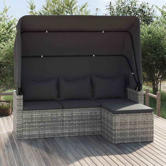 Divano Giardino 3 Posti Tetto e Poggiapiedi Grigio Polyrattan | homemem39