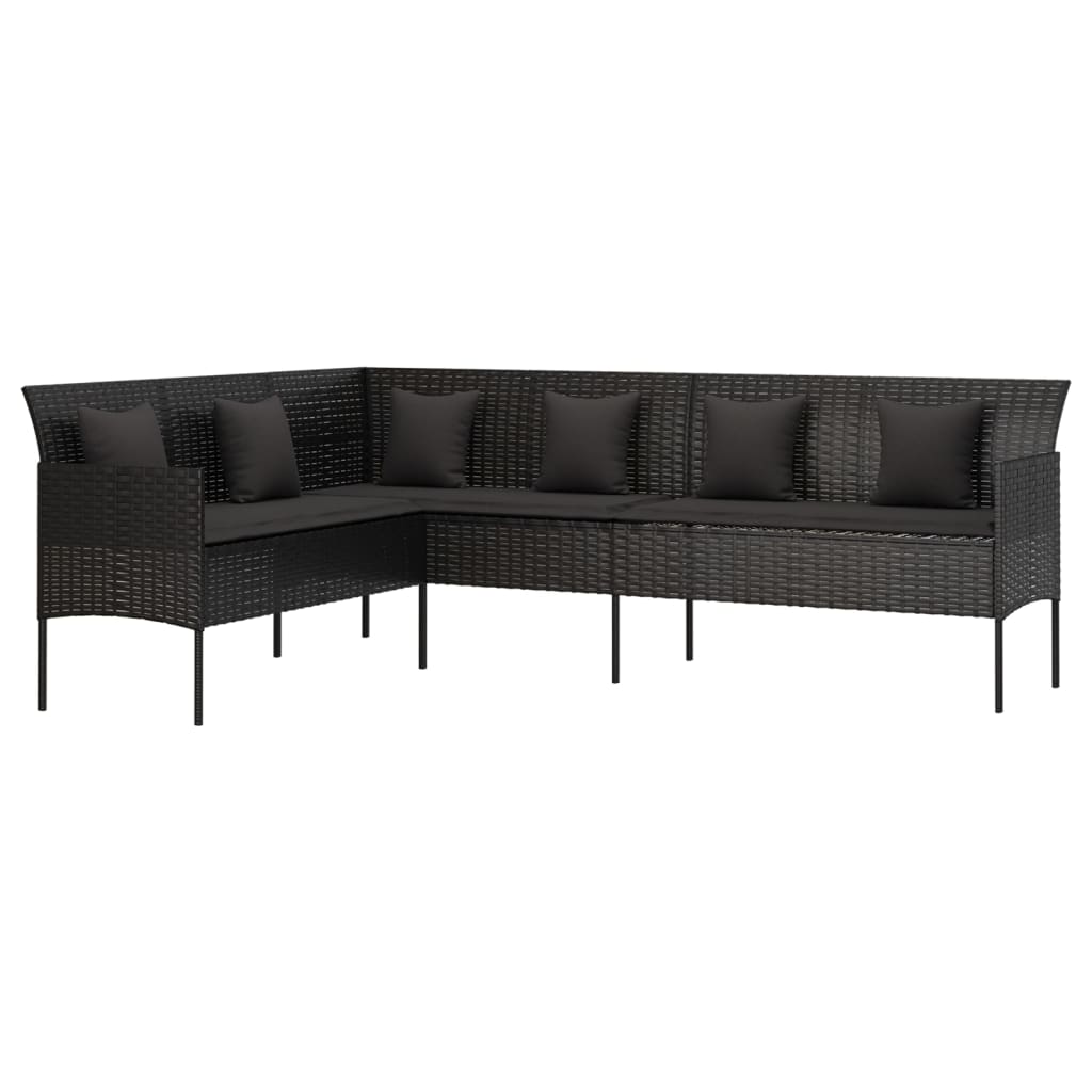 Divano da Giardino a L con Cuscini Nero in Polyrattan | homemem39