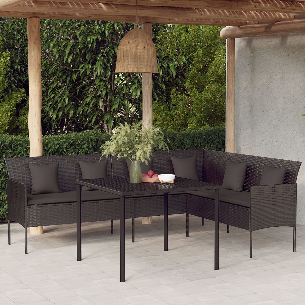 Divano da Giardino a L con Cuscini Nero in Polyrattan | homemem39