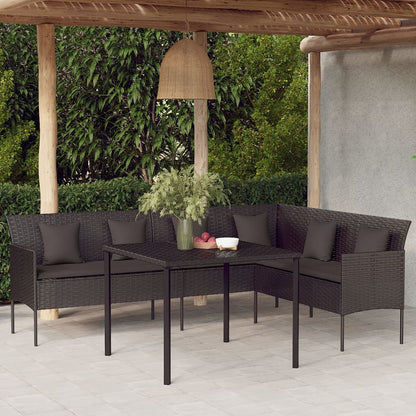 Divano da Giardino a L con Cuscini Nero in Polyrattan | homemem39