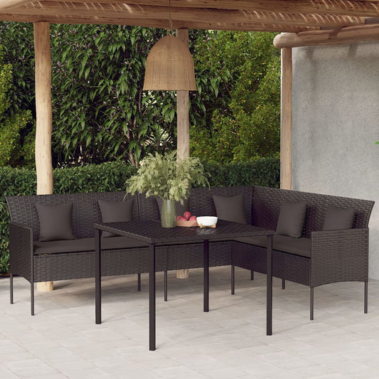 Divano da Giardino a L con Cuscini Nero in Polyrattan