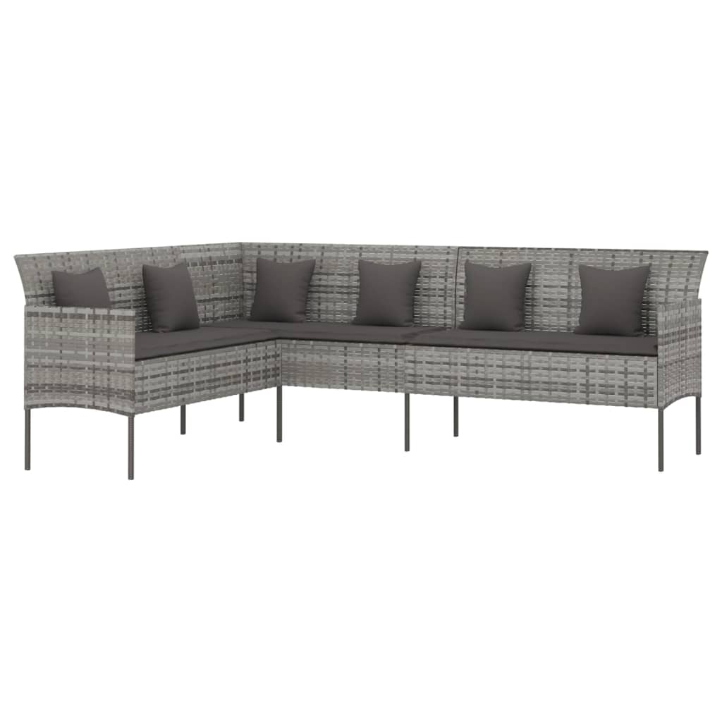 Divano da Giardino a L con Cuscini Grigio in Polyrattan | homemem39