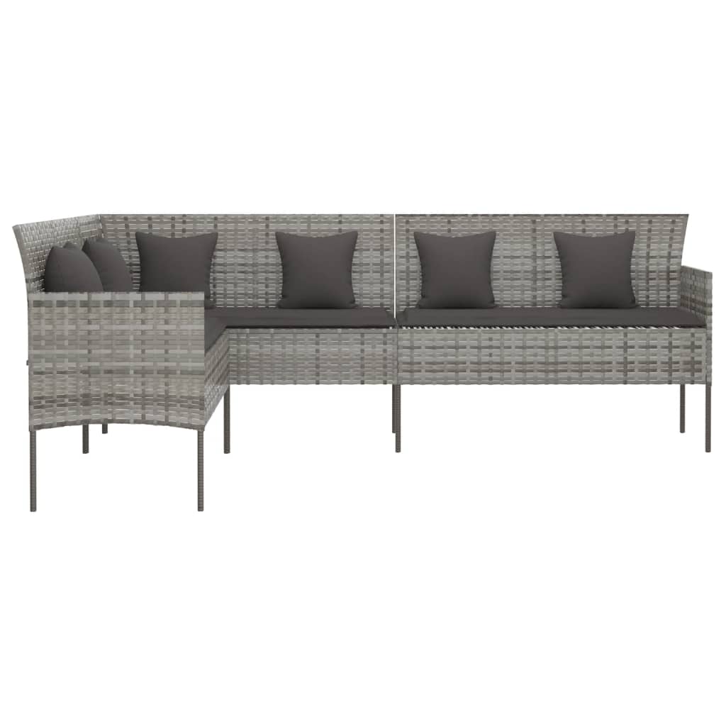 Divano da Giardino a L con Cuscini Grigio in Polyrattan | homemem39