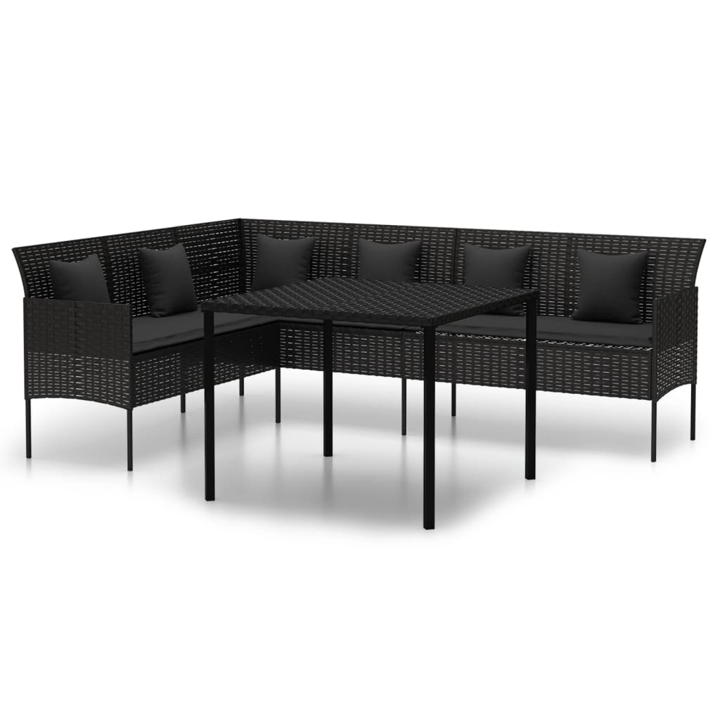 Set da Pranzo da Giardino 2 pz con Cuscini Nero in Polyrattan | homemem39