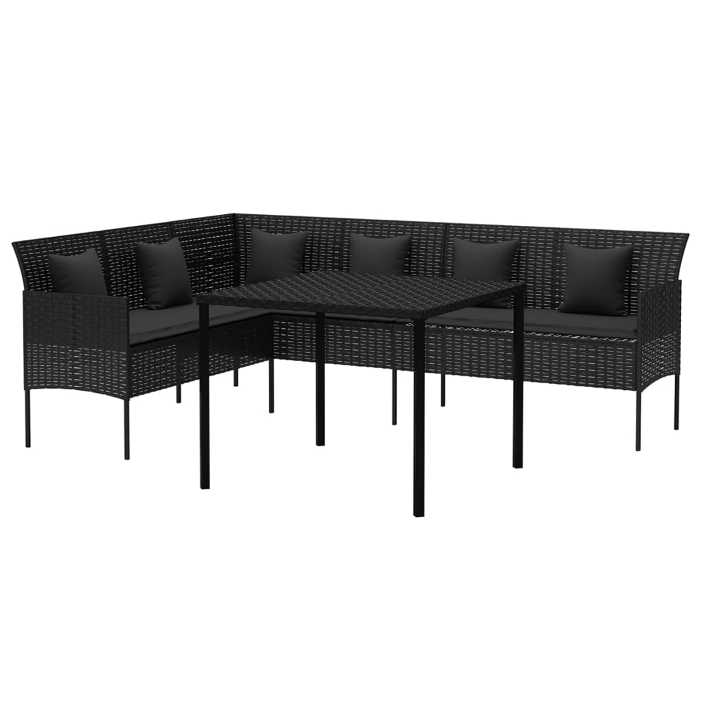 Set da Pranzo da Giardino 2 pz con Cuscini Nero in Polyrattan | homemem39