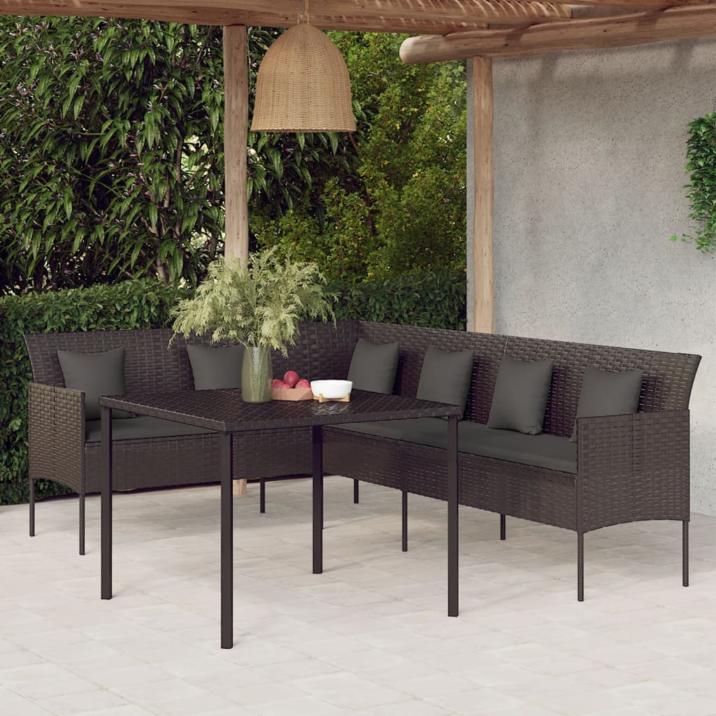 Set da Pranzo da Giardino 2 pz con Cuscini Nero in Polyrattan | homemem39