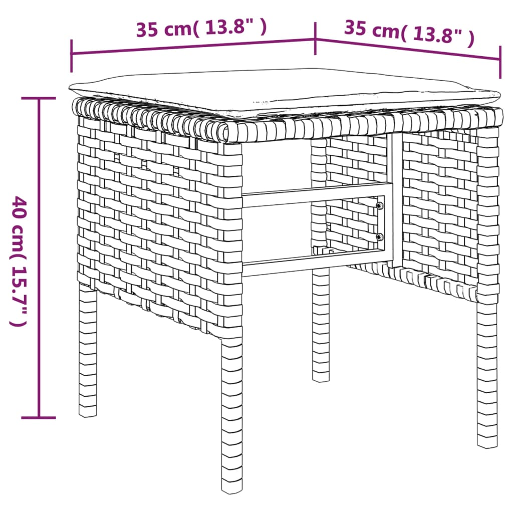 Poggiapiedi da Giardino con Cuscini 4pz Grigio in Polyrattan