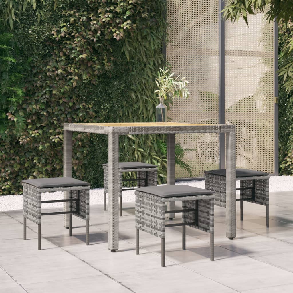 Poggiapiedi da Giardino con Cuscini 4pz Grigio in Polyrattan