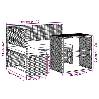 Divano da Giardino con Tavolo e Cuscini a L Marrone Polyrattan - homemem39
