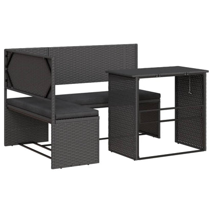 Divano da Giardino con Tavolo e Cuscini a L Nero in Polyrattan | homemem39