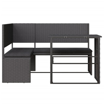 Divano da Giardino con Tavolo e Cuscini a L Nero in Polyrattan | homemem39