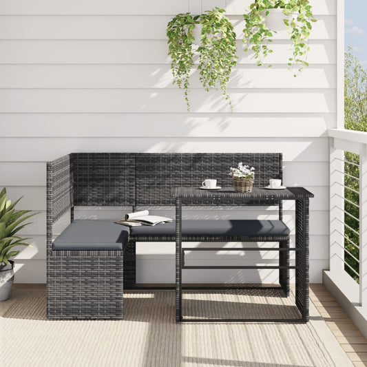 Divano da Giardino con Tavolo e Cuscini a L Grigio Polyrattan - homemem39