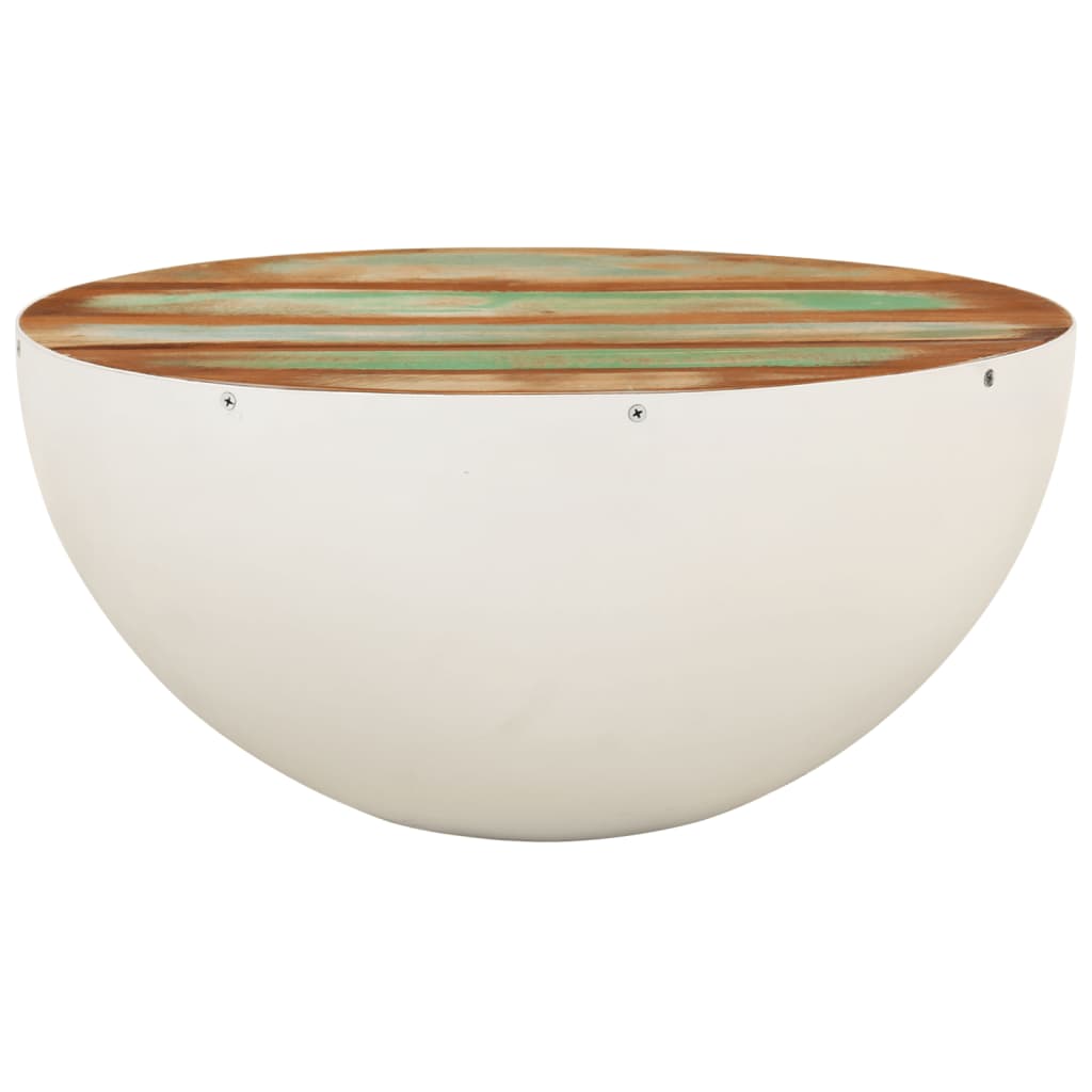 Tavolino a Ciotola Bianco Ø50x24 cm Legno Massello di Recupero