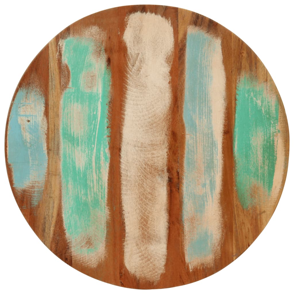 Tavolino Ø50x35 cm in Legno Massello di Recupero e Acciaio