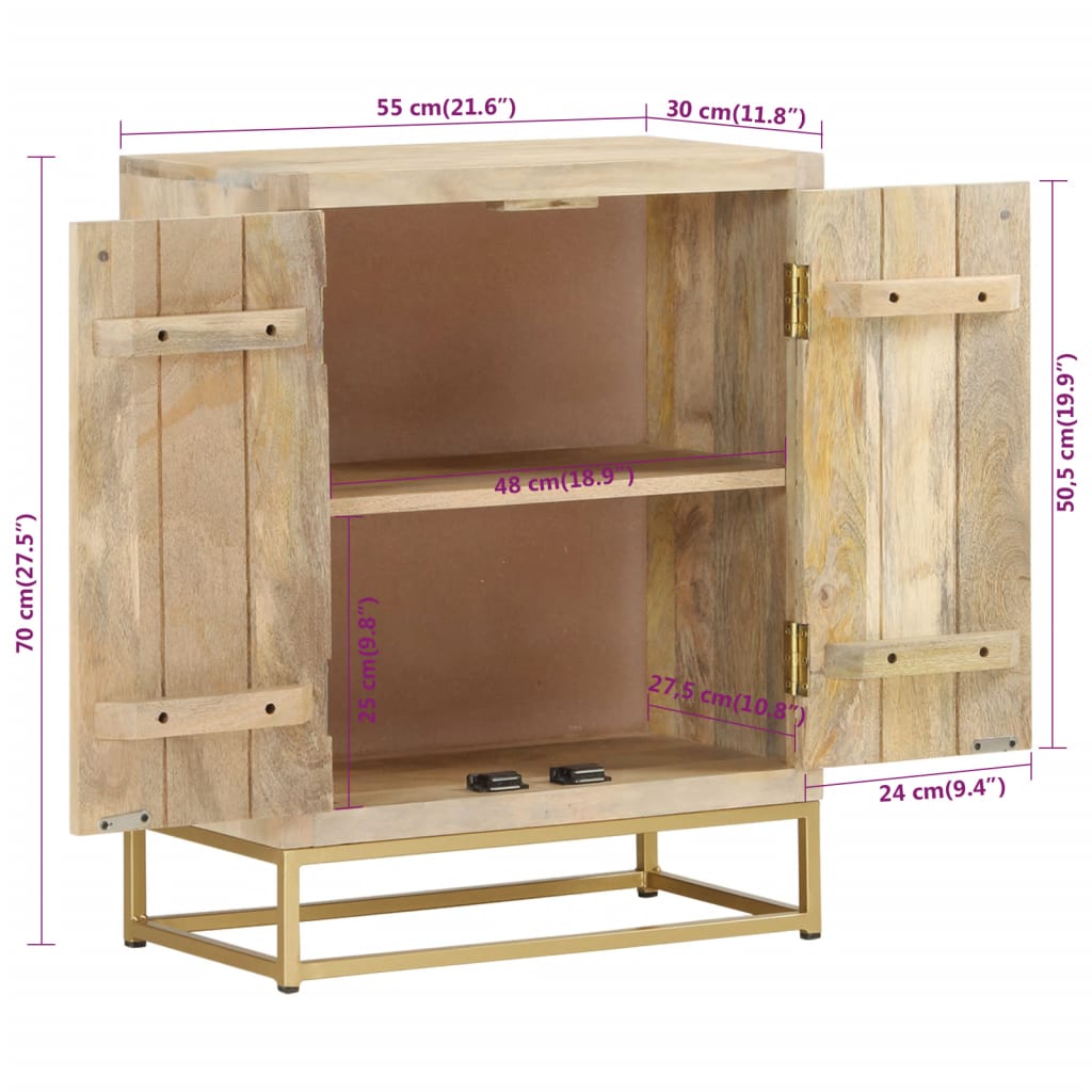 Credenza con 2 Ante 55x30x70 cm in Legno Massello di Mango - homemem39