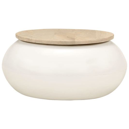 Tavolino da Salotto Bianco 51x51x27 cm Legno Massello di Mango | homemem39