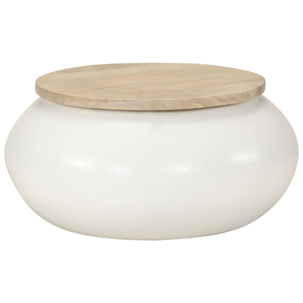 Tavolino da Salotto Bianco 51x51x27 cm Legno Massello di Mango