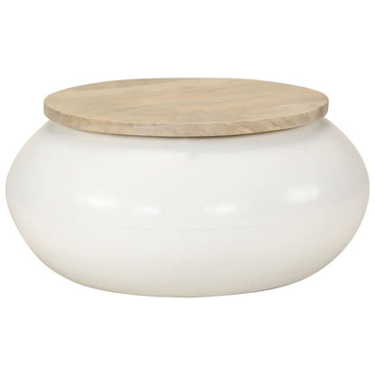 Tavolino da Salotto Bianco 51x51x27 cm Legno Massello di Mango