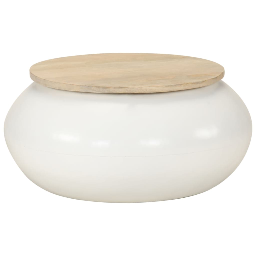 Tavolino da Salotto Bianco 51x51x27 cm Legno Massello di Mango