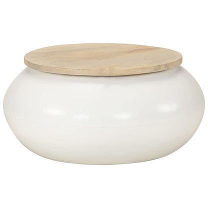 Tavolino da Salotto Bianco 51x51x27 cm Legno Massello di Mango