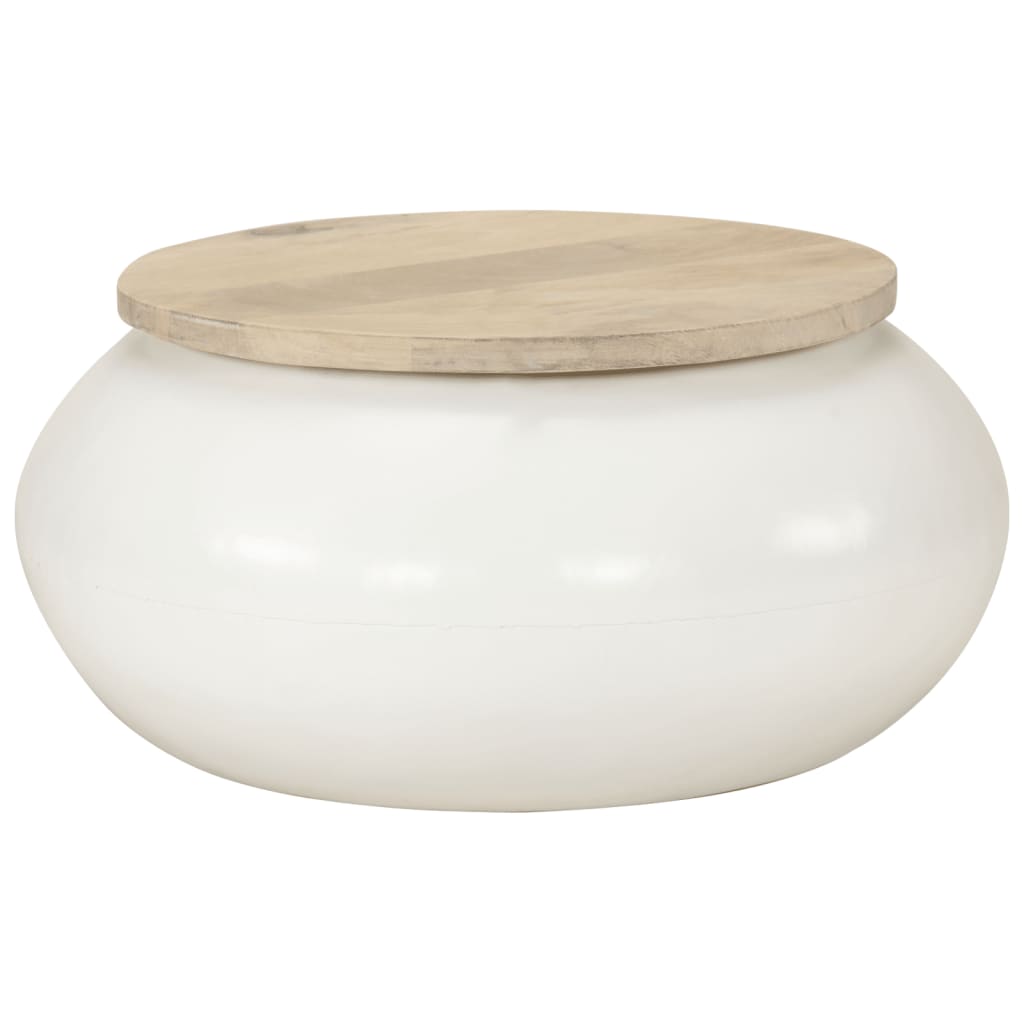 Tavolino da Salotto Bianco 51x51x27 cm Legno Massello di Mango