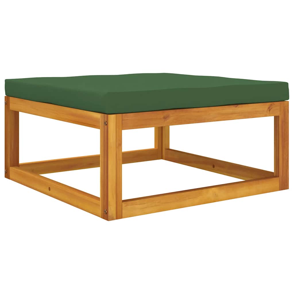 Poggiapiedi da Giardino con Cuscino Verde Legno Massello Acacia - homemem39